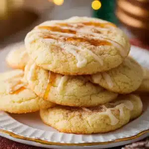 Tray of cozy Eggnog Sugar Cookies with holiday decorations