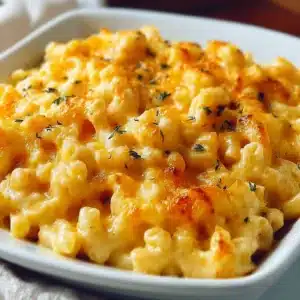 Creamy no boil mac and cheese served in a bowl with melted cheese