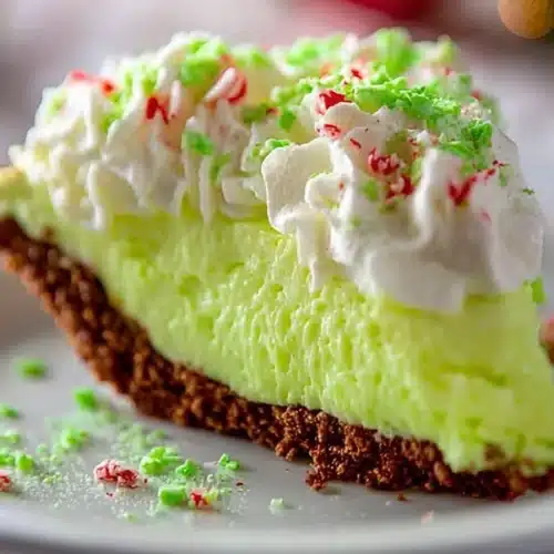 Delicious no-bake Grinch Pie ready for the holiday season