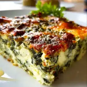 Delicious feta spinach casserole fresh out of the oven