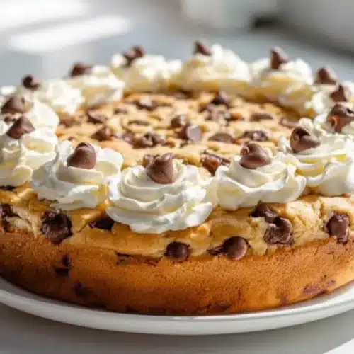 Giant Bakery Style Chocolate Chip Cookie Cake with chocolate chips and a decadent texture