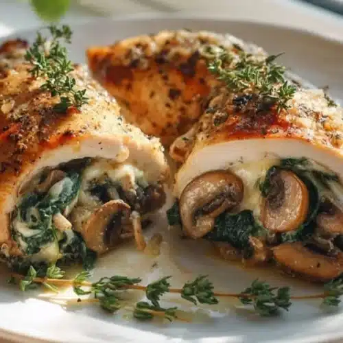 Healthy mushroom stuffed chicken breast recipe with flavorful filling