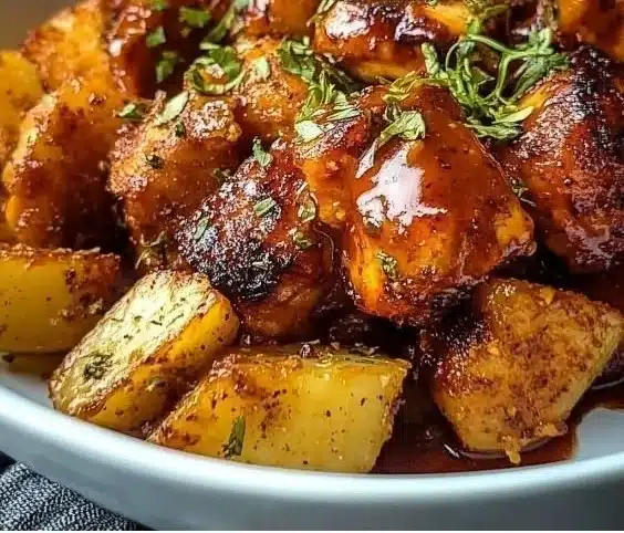 High Protein Honey BBQ Chicken with Crispy Potatoes