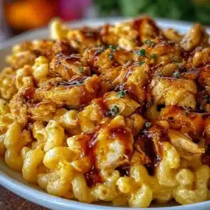 Creamy Honey BBQ Chicken Mac and Cheese served in a bowl