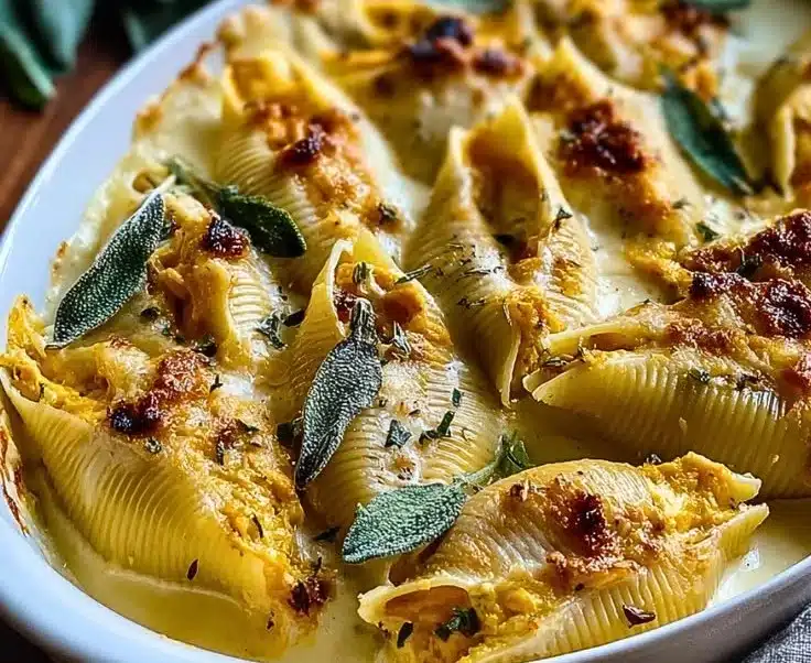 Pumpkin Gouda Stuffed Shells With Brown Butter Sage Alfredo Sauce