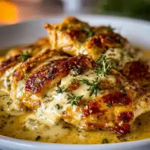 Simple Boursin Cheese Chicken dish with creamy cheese sauce