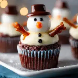 Delicious snowman cupcakes decorated for winter celebrations