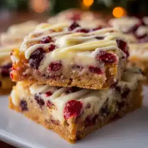 Soft Starbucks Cranberry Bliss Bars topped with cream cheese frosting and cranberries