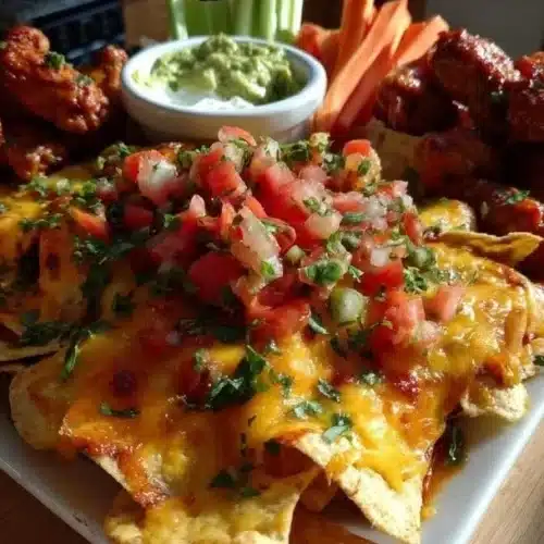 Delicious Super Bowl party food spread with snacks and appetizers