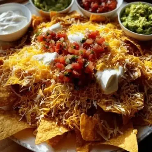 Plate of assorted Super Bowl snacks including wings, chips, and dip