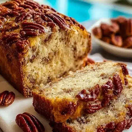 Loaf of Sweet Alabama Pecan Bread with pecans on top