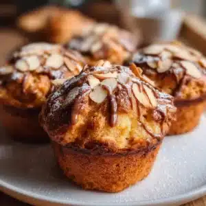 Delicious Vegan Almond Croissant Muffins with flaky texture and almond topping