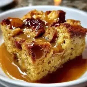 Delicious vegan bread pudding with rich toppings and warm spices