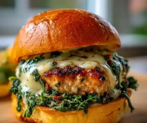 White Cheddar Spinach Chicken Burgers